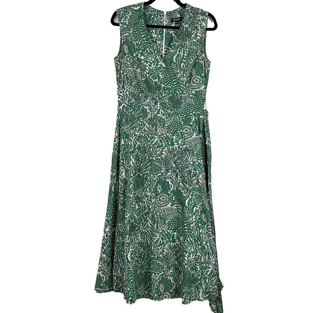 French Caroll Paris Green and White 100% Cotton Dress size 38 Eu